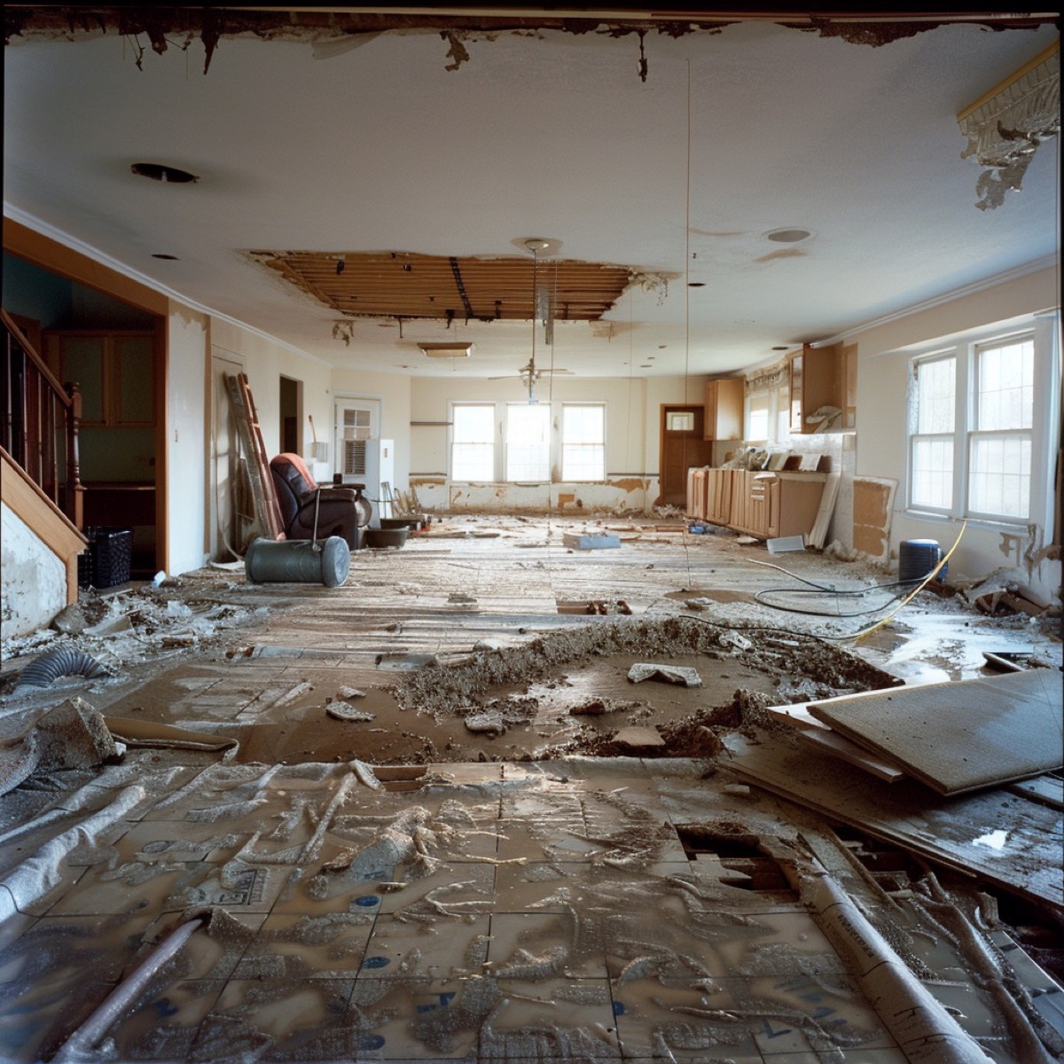 Professional water damage restoration and cleanup in progress